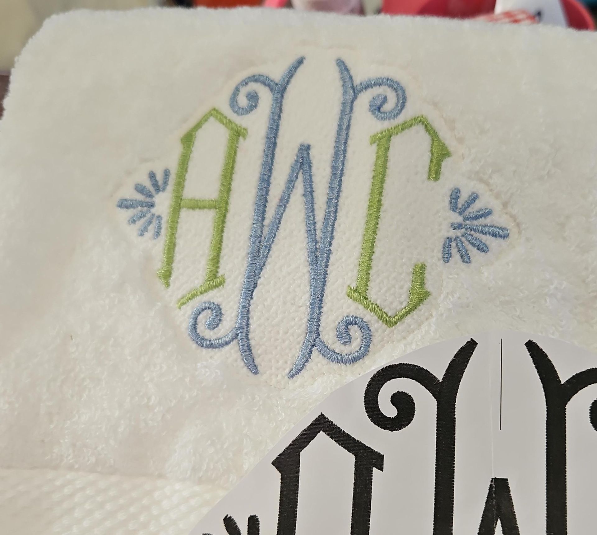 Hand-embroidered monogram on a towel